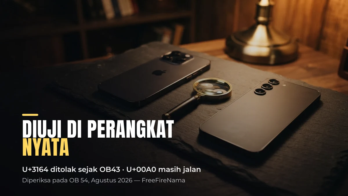 Cara FreeFireNama menguji karakter Unicode nama FF di perangkat nyata